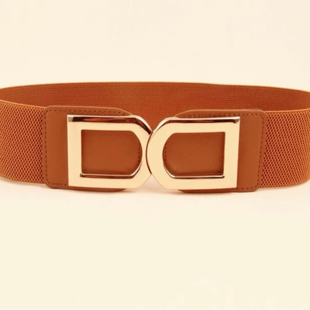 Elegant Victorian Gold Bucket Faux Leather Stretchy Elastic Belt
